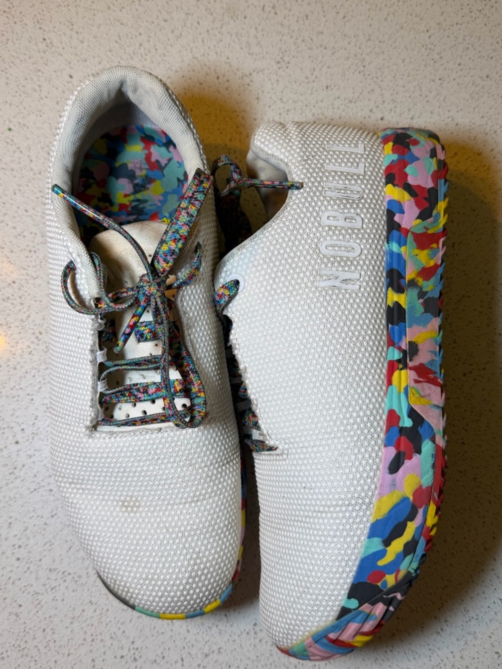 NOBULL White Knit Sneakers with Multicolor Camouflage Insole